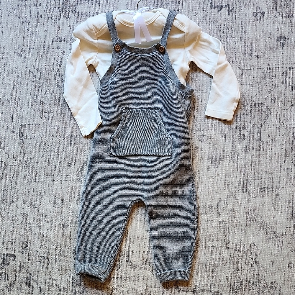 Cozy Gray Knit Kids Overalls